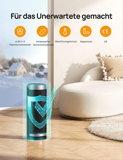 Dreo Heizlüfter Energiesparend, PTC Keramik Heizlüfte Leise, 70° Oszillierend Elektroheizung mit Fernbedienung, 12-Std-Timer, 3 Modus 3 Geschwindigkeit, Überhitzungs-Kippschutz, Solaris Slim H3