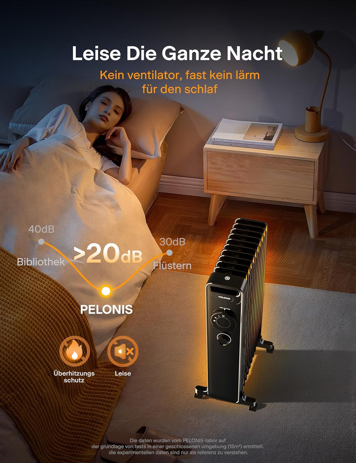 PELONIS Ölradiator 2300W mit J-förmigen Lamellen, Ölgefüllter Heizkörper mit 3 Heizstufen & Thermostat, Leiser Elektroheizer mit Kippschutz, Energieeffizient A für Schlafzimmer, Wohnzimmer, Büro