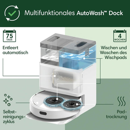 iRobot Roomba Plus 405 Combo Robot + AutoWash Dock Saugroboter mit Wischfunktion - Clearview LiDAR - 7000Pa - DualClean Wischpads - SmartScrub - Teppicherkennung - 75 Tage Entleerung - Schwarz
