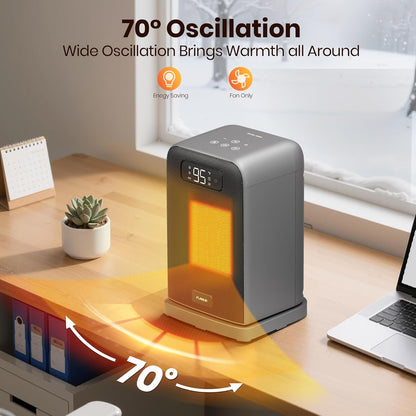 Heizlüfter Energiesparend, 1500W PTC Keramik Heizlüfter, Tragbarer Heizlüfter mit Thermostat & ECO-Modus, 2-in-1-Heizlüfter, Digitalanzeige, 12-Std.-Timer, 35dB leiser Elektroheizung- Schwarz