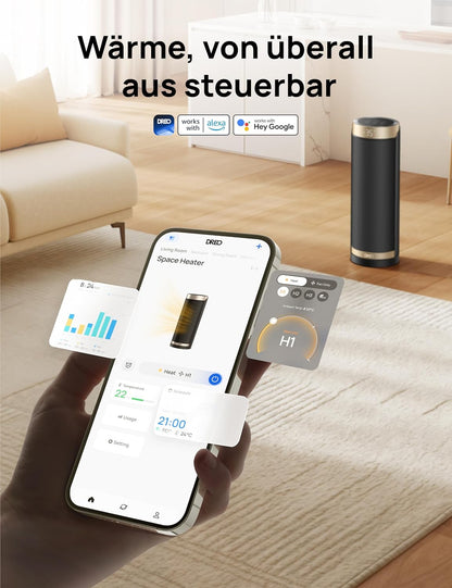 Dreo Heizlüfter Energiesparend, PTC Keramik Heizlüfte Leise, 70° Oszillierend Elektroheizung mit Fernbedienung, 12-Std-Timer, 3 Modus 3 Geschwindigkeit, Überhitzungs-Kippschutz, Solaris Slim H3