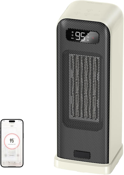 Heizlüfter Energiesparend, 1500W PTC Keramik Heizlüfter, Tragbarer Heizlüfter mit Thermostat & ECO-Modus, 2-in-1-Heizlüfter, Digitalanzeige, 12-Std.-Timer, 35dB leiser Elektroheizung- Schwarz