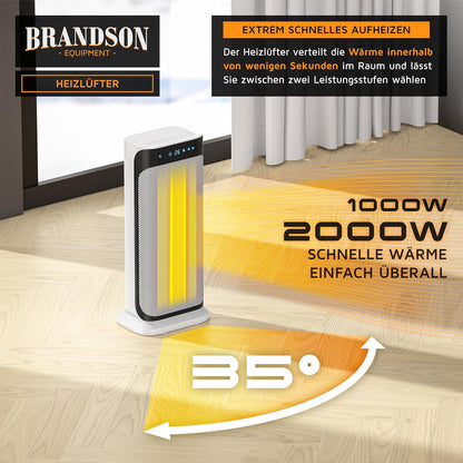 Brandson - Heizlüfter mit Fernbedienung - Preisträger - energiesparend leise Keramik-Heizlüfter Badezimmer - Oszillationsfunktion - Timer - Heizung Heater - GS zertifiziert