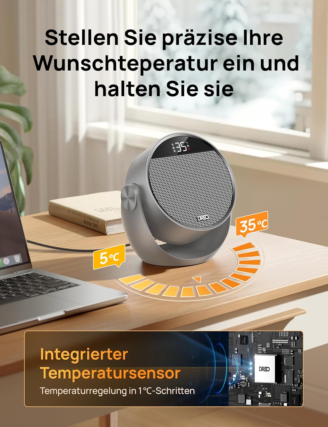 Dreo Heizlüfter Energiesparend Klein, Leiser 1500W Tragbar Heizlüfter mit Fernbedienung, Thermostat, 60° Neigbar, 8 Sicherheitsfunktionen, PTC-Keramik,12-Std-Timer, 3 Modus 3 Geschwindigkeit, Schwarz