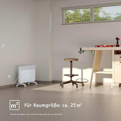 STIEBEL ELTRON Elektroheizung Standgerät für ca. 25 m², TÜV geprüft, Konvektor-Heizung mit einfacher Regelung, 2 kW, energiesparend, Rollen, 204450