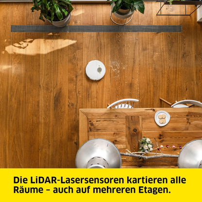 Kärcher Saugroboter RCV 3 mit Wischfunktion, smarte App-Steuerung, LiDAR-Laser-Navigation, Kartierung, Raum- und Hinderniserkennung, 2500 Pa, 120 min Laufzeit, für Hartböden und Teppiche, Weiss