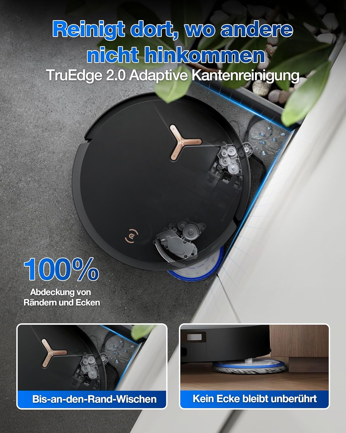 ECOVACS DEEBOT T50 PRO Omni Gen2 Saugroboter mit Wischfunktion, Ausfahrende Seitenbürste und Wischmopp, 21.000 Pa, Auto Zugabe von Reinigungslösung, Moppwäsche mit 75°C heißem Wasser, Ultradünn 81 mm