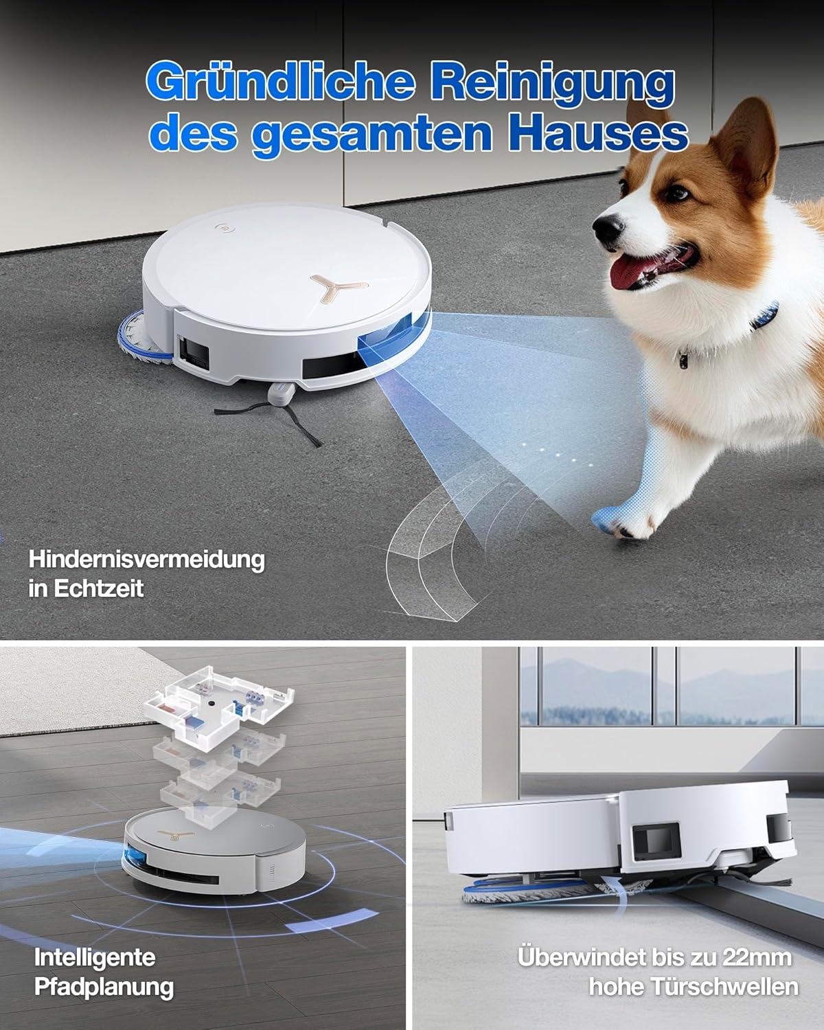 ECOVACS DEEBOT T50 PRO Omni Gen2 Saugroboter mit Wischfunktion, Ausfahrende Seitenbürste und Wischmopp, 21.000 Pa, Auto Zugabe von Reinigungslösung, Moppwäsche mit 75°C heißem Wasser, Ultradünn 81 mm