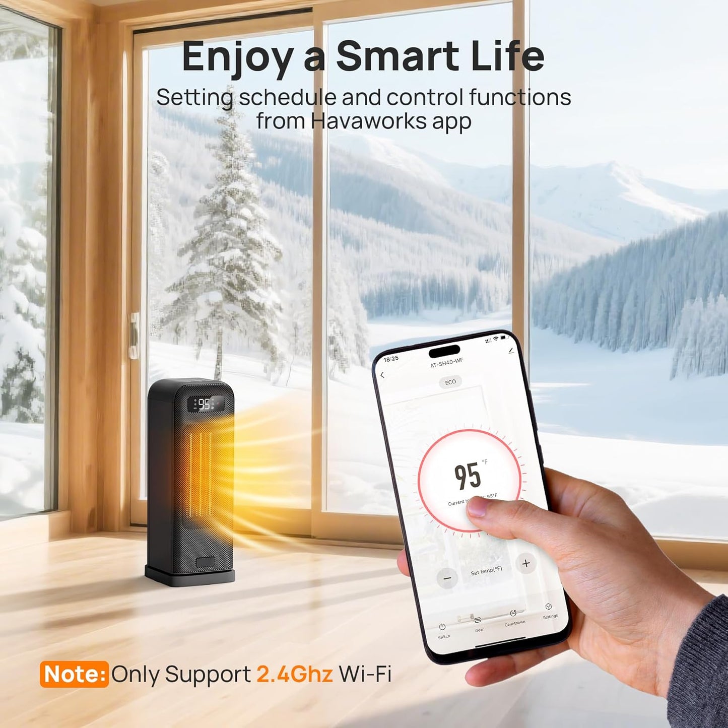 Heizlüfter Energiesparend, 1500W PTC Keramik Heizlüfter, Tragbarer Heizlüfter mit Thermostat & ECO-Modus, 2-in-1-Heizlüfter, Digitalanzeige, 12-Std.-Timer, 35dB leiser Elektroheizung- Schwarz