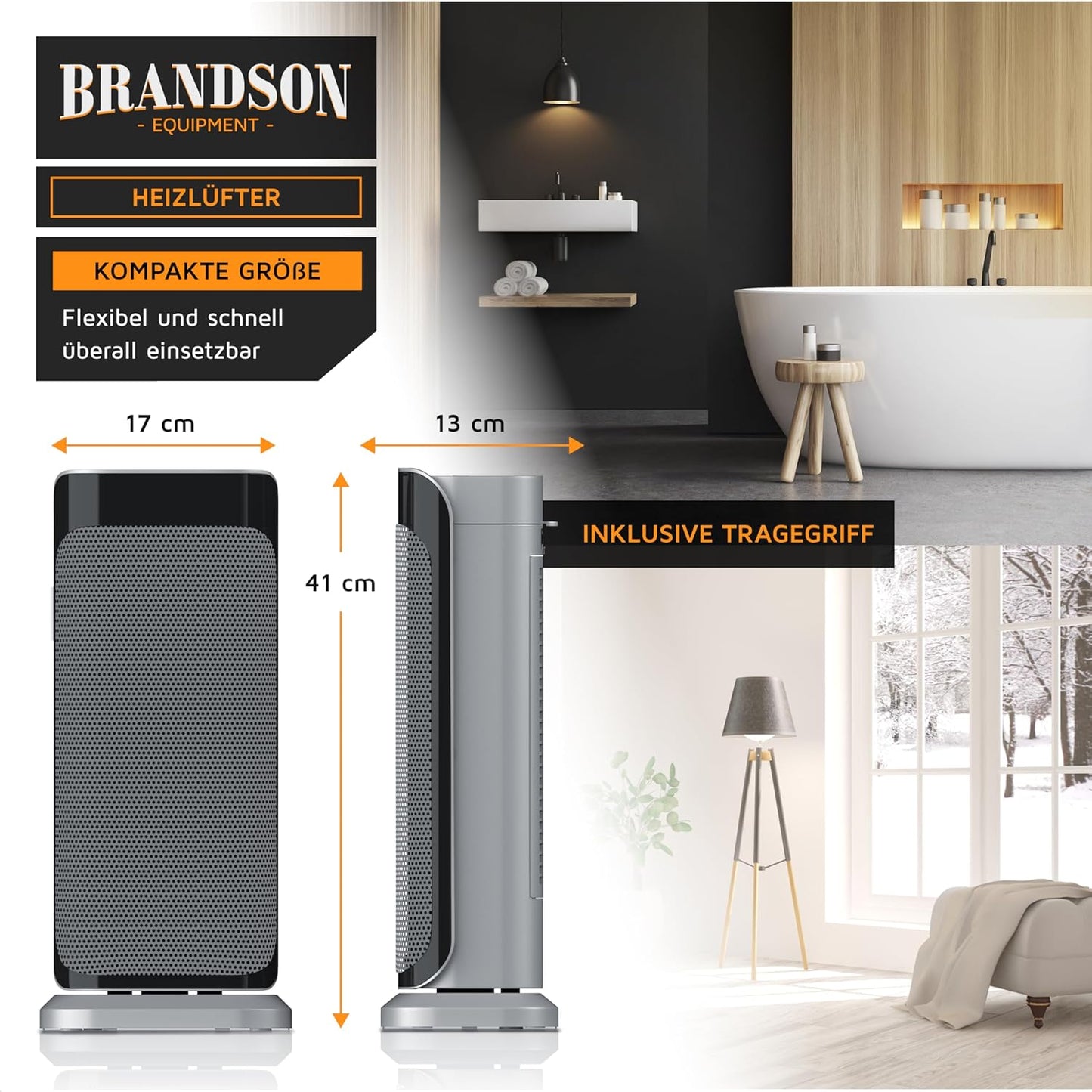 Brandson - Heizlüfter mit Fernbedienung - Preisträger - energiesparend leise Keramik-Heizlüfter Badezimmer - Oszillationsfunktion - Timer - Heizung Heater - GS zertifiziert