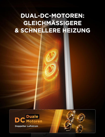 Midea NTH20-22ER(WH) Heizlüfter Energiesparend Leise mit Fernbedienung,PTC 2000 Watt Keramik Heizlüfter mit Thermostat, 2 Heizstufen, 24H Timer, ECO-Modus，für große Räume, 75°-Oszillation, 58CM, Weiß