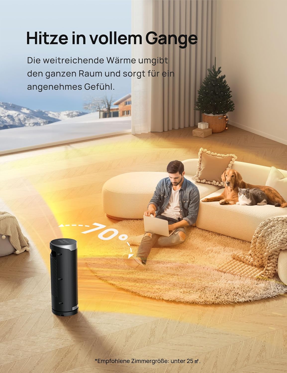 Dreo Heizlüfter Energiesparend, PTC Keramik Heizlüfte Leise, 70° Oszillierend Elektroheizung mit Fernbedienung, 12-Std-Timer, 3 Modus 3 Geschwindigkeit, Überhitzungs-Kippschutz, Solaris Slim H3