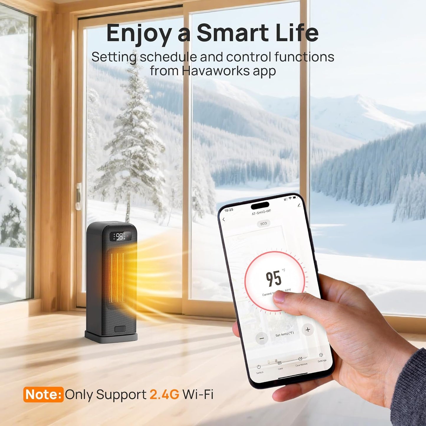 Heizlüfter Energiesparend, 1500W PTC Keramik Heizlüfter, Tragbarer Heizlüfter mit Thermostat & ECO-Modus, 2-in-1-Heizlüfter, Digitalanzeige, 12-Std.-Timer, 35dB leiser Elektroheizung- Schwarz