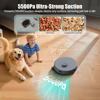 AIRROBO T30+ Saugroboter mit Wischfunktion, Staubsauger Roboter mit Absaugstation, 6000Pa Saugkraft Roboterstaubsauger, 3,5L Staubbeutel, Wischroboter LiDAR Navigation, 240Min Laufzeit, App Steuerung