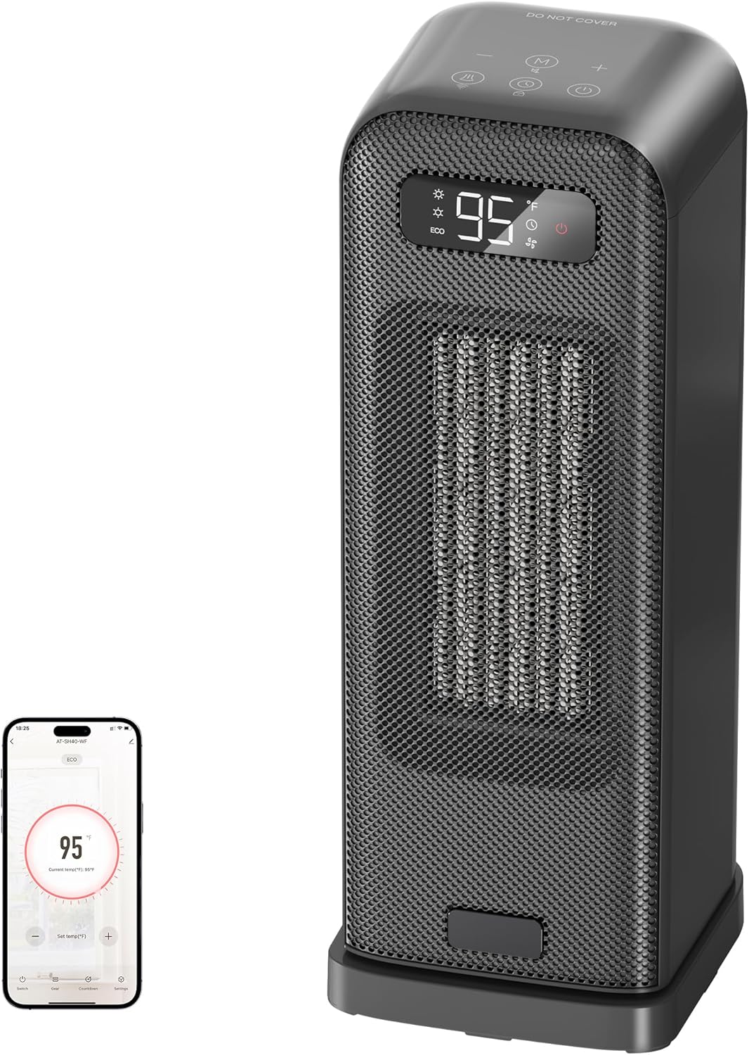 Heizlüfter Energiesparend, 1500W PTC Keramik Heizlüfter, Tragbarer Heizlüfter mit Thermostat & ECO-Modus, 2-in-1-Heizlüfter, Digitalanzeige, 12-Std.-Timer, 35dB leiser Elektroheizung- Schwarz