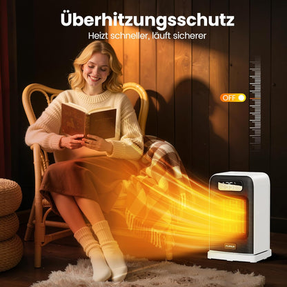 Heizlüfter Energiesparend, 1500W PTC Keramik Heizlüfter, Tragbarer Heizlüfter mit Thermostat & ECO-Modus, 2-in-1-Heizlüfter, Digitalanzeige, 12-Std.-Timer, 35dB leiser Elektroheizung- Schwarz