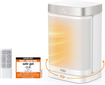 Dreo Heizlüfter Energiesparend Klein, 1500W Heizung Elektrisch mit Thermostat, 70° Oszillierend Elektroheizung, PTC Keramik Heizlüfter Leise, ECO-Modus, 12-Std-Timer, Überhitzungs- & Kippschutz