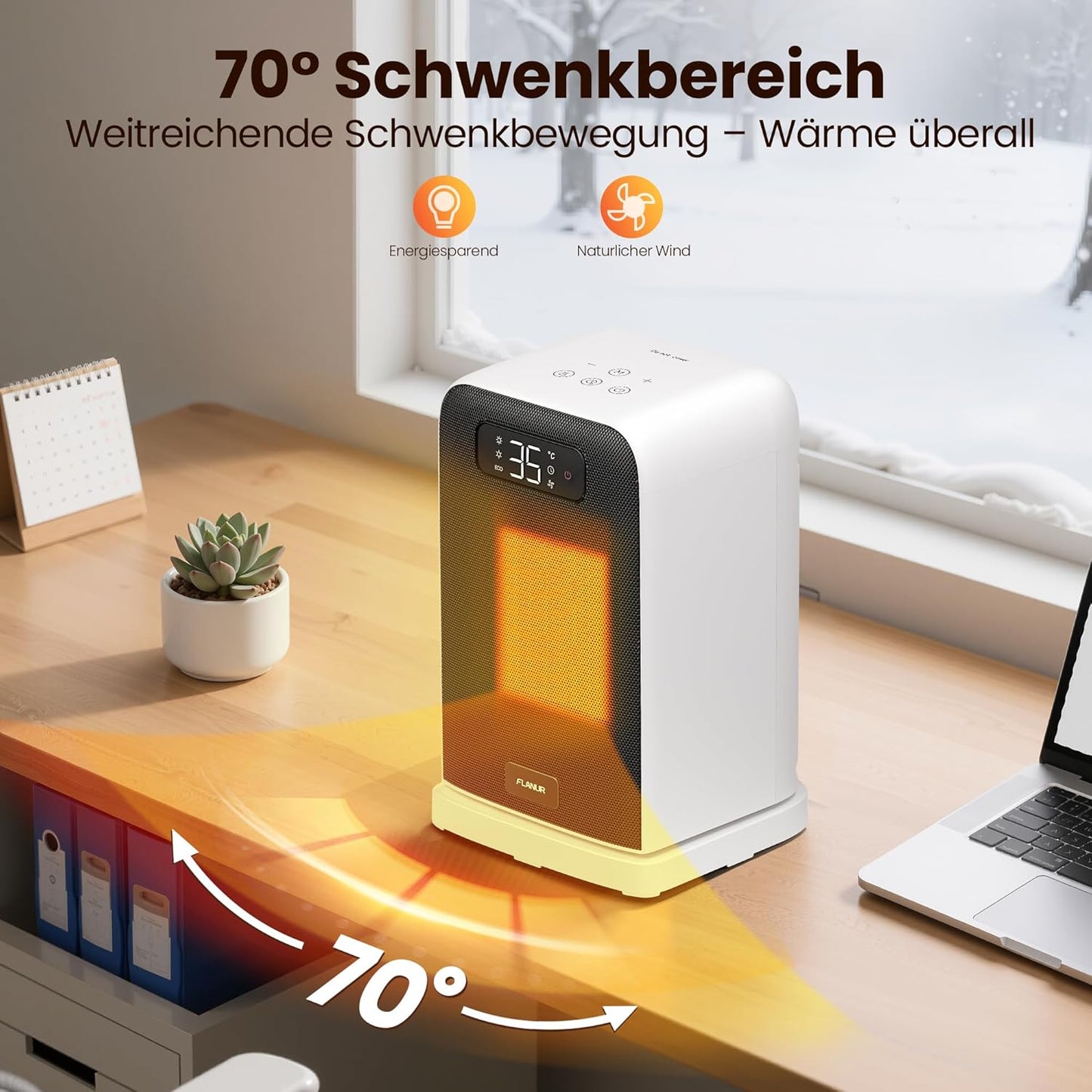 Heizlüfter Energiesparend, 1500W PTC Keramik Heizlüfter, Tragbarer Heizlüfter mit Thermostat & ECO-Modus, 2-in-1-Heizlüfter, Digitalanzeige, 12-Std.-Timer, 35dB leiser Elektroheizung- Schwarz
