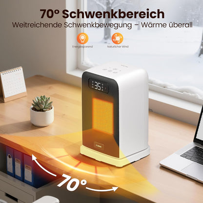 Heizlüfter Energiesparend, 1500W PTC Keramik Heizlüfter, Tragbarer Heizlüfter mit Thermostat & ECO-Modus, 2-in-1-Heizlüfter, Digitalanzeige, 12-Std.-Timer, 35dB leiser Elektroheizung- Schwarz