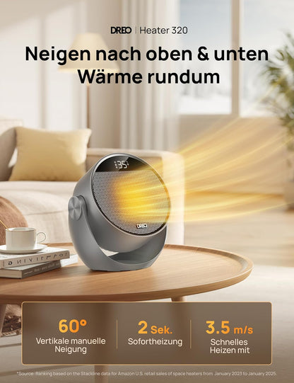 Dreo Heizlüfter Energiesparend Klein, Leiser 1500W Tragbar Heizlüfter mit Fernbedienung, Thermostat, 60° Neigbar, 8 Sicherheitsfunktionen, PTC-Keramik,12-Std-Timer, 3 Modus 3 Geschwindigkeit, Schwarz