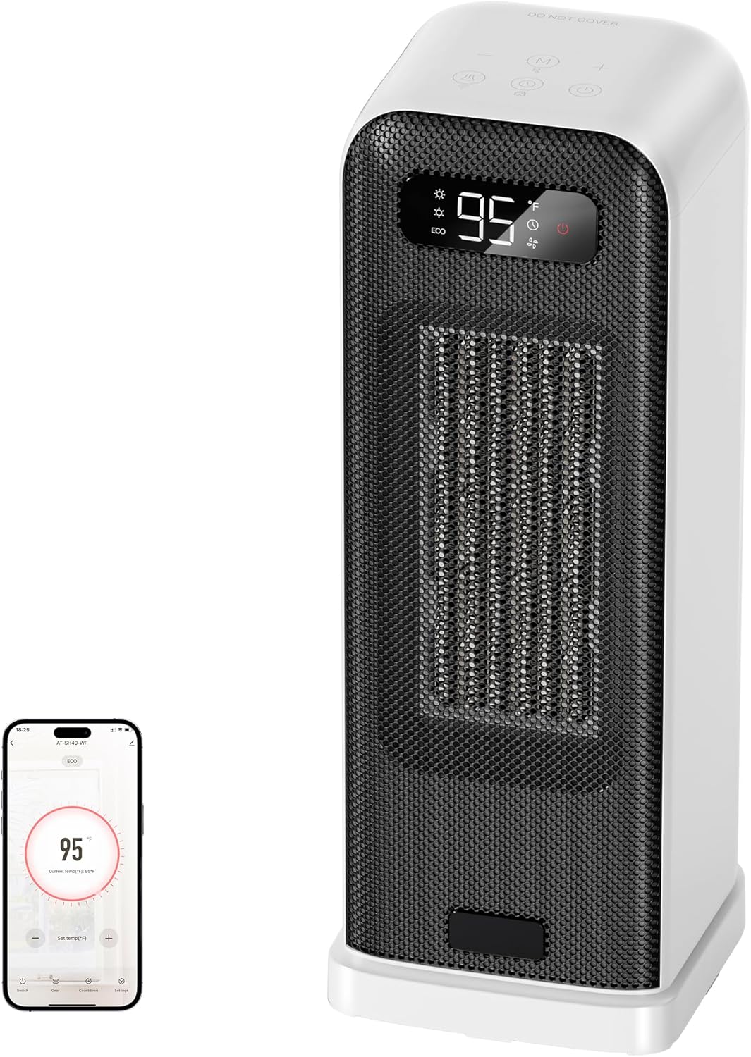 Heizlüfter Energiesparend, 1500W PTC Keramik Heizlüfter, Tragbarer Heizlüfter mit Thermostat & ECO-Modus, 2-in-1-Heizlüfter, Digitalanzeige, 12-Std.-Timer, 35dB leiser Elektroheizung- Schwarz