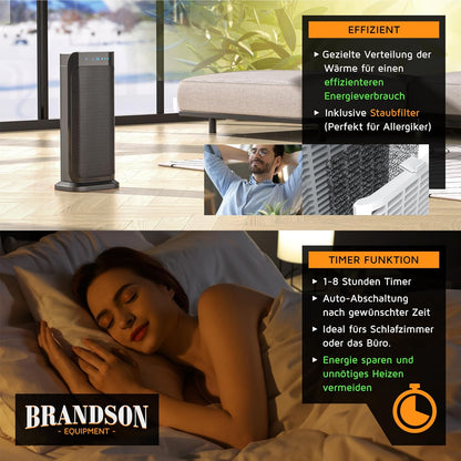 Brandson - Heizlüfter mit Fernbedienung - Preisträger - energiesparend leise Keramik-Heizlüfter Badezimmer - Oszillationsfunktion - Timer - Heizung Heater - GS zertifiziert