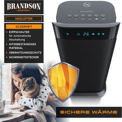Brandson - Heizlüfter mit Fernbedienung - Preisträger - energiesparend leise Keramik-Heizlüfter Badezimmer - Oszillationsfunktion - Timer - Heizung Heater - GS zertifiziert