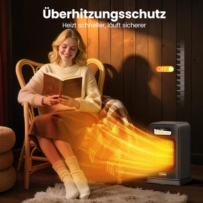 Heizlüfter Energiesparend, 1500W PTC Keramik Heizlüfter, Tragbarer Heizlüfter mit Thermostat & ECO-Modus, 2-in-1-Heizlüfter, Digitalanzeige, 12-Std.-Timer, 35dB leiser Elektroheizung- Schwarz