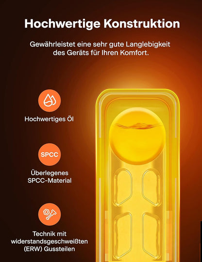 PELONIS Ölradiator 2300W mit J-förmigen Lamellen, Ölgefüllter Heizkörper mit 3 Heizstufen & Thermostat, Leiser Elektroheizer mit Kippschutz, Energieeffizient A für Schlafzimmer, Wohnzimmer, Büro