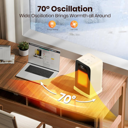 Heizlüfter Energiesparend, 1500W PTC Keramik Heizlüfter, Tragbarer Heizlüfter mit Thermostat & ECO-Modus, 2-in-1-Heizlüfter, Digitalanzeige, 12-Std.-Timer, 35dB leiser Elektroheizung- Schwarz