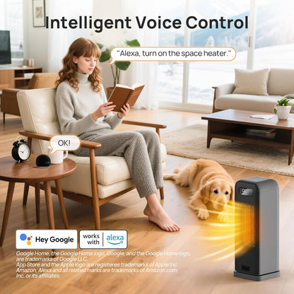 Heizlüfter Energiesparend, 1500W PTC Keramik Heizlüfter, Tragbarer Heizlüfter mit Thermostat & ECO-Modus, 2-in-1-Heizlüfter, Digitalanzeige, 12-Std.-Timer, 35dB leiser Elektroheizung- Schwarz