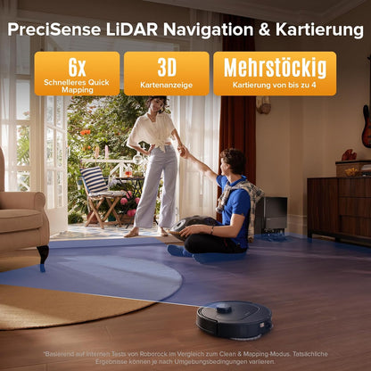 roborock QV 35S-Set Saugroboter mit Wischfunktion, 10.000 Pa HyperForce Saugkraft, Anti-Tangle-Bürsten, Anhebbare Schleudermopps, Intelligente Hindernisvermeidung, All-in-One Dock (Schwarz)