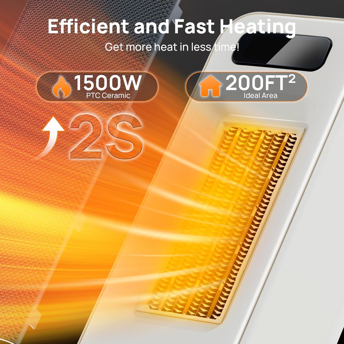 Heizlüfter Energiesparend, 1500W PTC Keramik Heizlüfter, Tragbarer Heizlüfter mit Thermostat & ECO-Modus, 2-in-1-Heizlüfter, Digitalanzeige, 12-Std.-Timer, 35dB leiser Elektroheizung- Schwarz