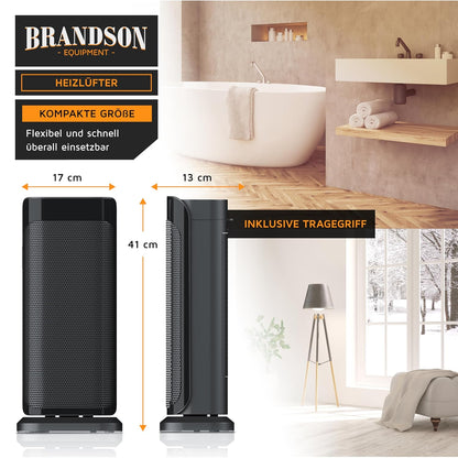 Brandson - Heizlüfter mit Fernbedienung - Preisträger - energiesparend leise Keramik-Heizlüfter Badezimmer - Oszillationsfunktion - Timer - Heizung Heater - GS zertifiziert