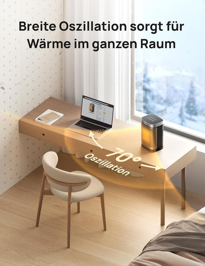Dreo Heizlüfter Energiesparend Klein, 1500W Heizung Elektrisch mit Thermostat, 70° Oszillierend Elektroheizung, PTC Keramik Heizlüfter Leise, ECO-Modus, 12-Std-Timer, Überhitzungs- & Kippschutz