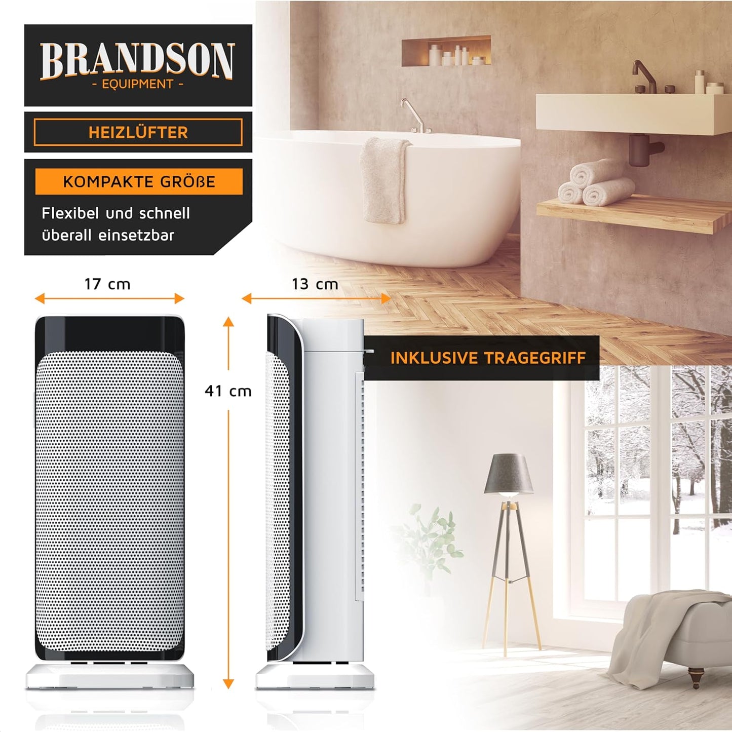 Brandson - Heizlüfter mit Fernbedienung - Preisträger - energiesparend leise Keramik-Heizlüfter Badezimmer - Oszillationsfunktion - Timer - Heizung Heater - GS zertifiziert