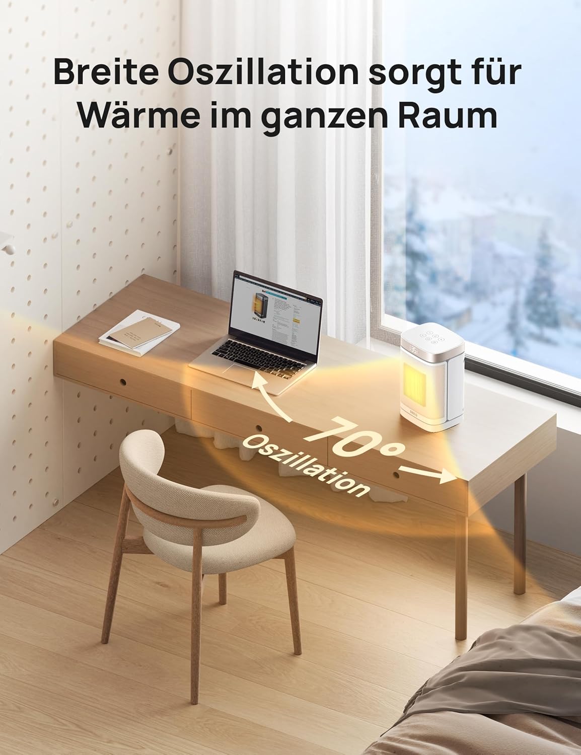 Dreo Heizlüfter Energiesparend Klein, 1500W Heizung Elektrisch mit Thermostat, 70° Oszillierend Elektroheizung, PTC Keramik Heizlüfter Leise, ECO-Modus, 12-Std-Timer, Überhitzungs- & Kippschutz
