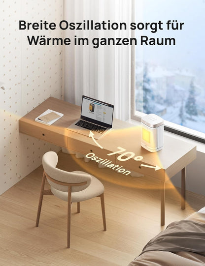 Dreo Heizlüfter Energiesparend Klein, 1500W Heizung Elektrisch mit Thermostat, 70° Oszillierend Elektroheizung, PTC Keramik Heizlüfter Leise, ECO-Modus, 12-Std-Timer, Überhitzungs- & Kippschutz