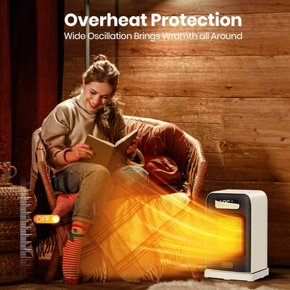 Heizlüfter Energiesparend, 1500W PTC Keramik Heizlüfter, Tragbarer Heizlüfter mit Thermostat & ECO-Modus, 2-in-1-Heizlüfter, Digitalanzeige, 12-Std.-Timer, 35dB leiser Elektroheizung- Schwarz