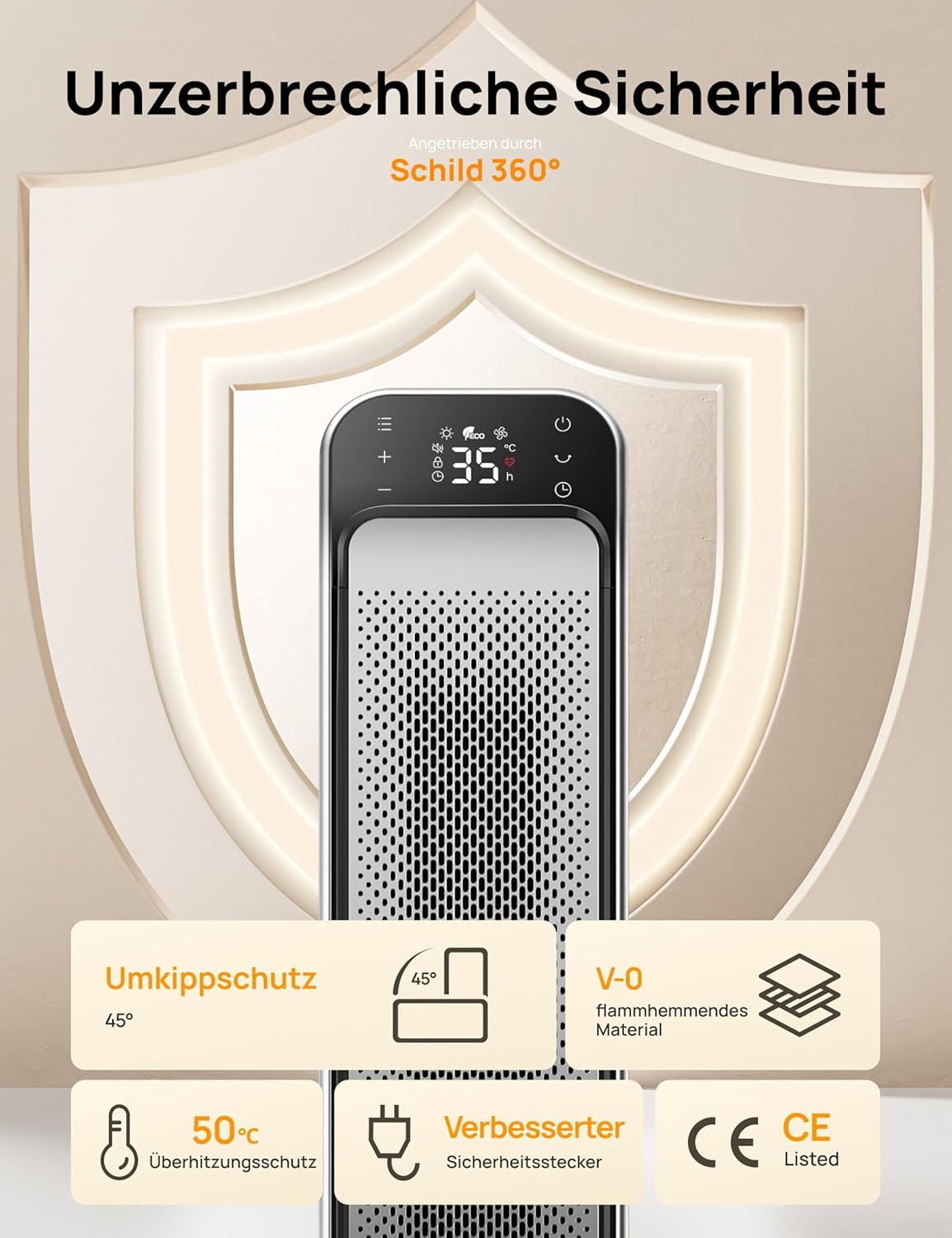 Dreo Heizlüfter Energiesparend Leise, 25 Zoll Keramik Heizung Elektrisch mit Fernbedienung und Thermostat, 2000W Elektroheizung, 3 Modus, 12-Std-Timer, Überhitzungs-Kippschutz, Solaris Max