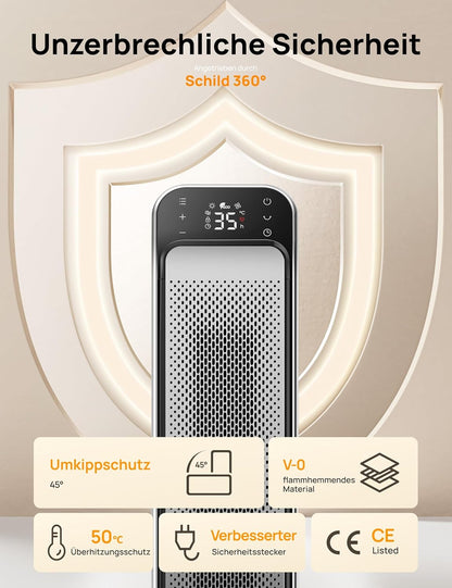 Dreo Heizlüfter Energiesparend Leise, 25 Zoll Keramik Heizung Elektrisch mit Fernbedienung und Thermostat, 2000W Elektroheizung, 3 Modus, 12-Std-Timer, Überhitzungs-Kippschutz, Solaris Max