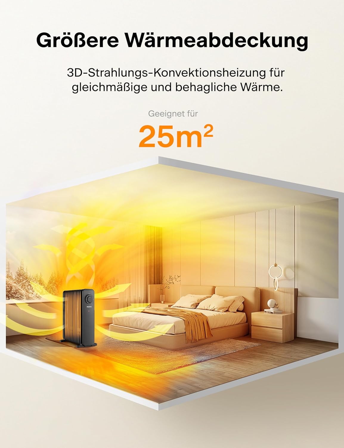 PELONIS Ölradiator 2300W mit J-förmigen Lamellen, Ölgefüllter Heizkörper mit 3 Heizstufen & Thermostat, Leiser Elektroheizer mit Kippschutz, Energieeffizient A für Schlafzimmer, Wohnzimmer, Büro