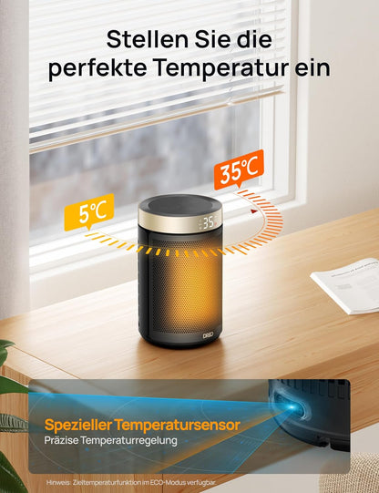 Dreo Energiesparender Heizlüfter, 34 dB Leiser 1500W Elektrischer PTC Keramik, Thermostat, Überhitzungs- & Kippschutz, 12 Std. Timer, Elektroheizung für Räume Schlafzimmer, Atom 316, Gold