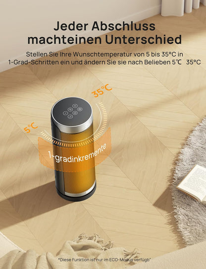 Dreo Heizlüfter Energiesparend, PTC Keramik Heizlüfte Leise, 70° Oszillierend Elektroheizung mit Fernbedienung, 12-Std-Timer, 3 Modus 3 Geschwindigkeit, Überhitzungs-Kippschutz, Solaris Slim H3