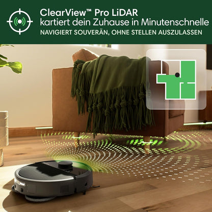 iRobot Roomba Plus 505 Combo Robot + AutoWash Dock Saugroboter mit Wischfunktion - Multifunktinales Dock - Clearview Pro LiDAR - 7000Pa - DualClean Wischpads mit PerfectEdge - SmartScrub - Schwarz