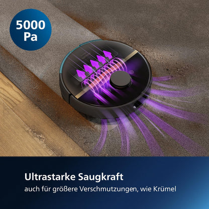 Philips Homerun Serie 2000: 2-in-1 Saug- und Wischroboter, 130 Minuten Laufzeit, Lasernavigation, Teppichboost, Absaugstation, App-gesteuert, Arktikweiß (XU2100/20), Arctic White