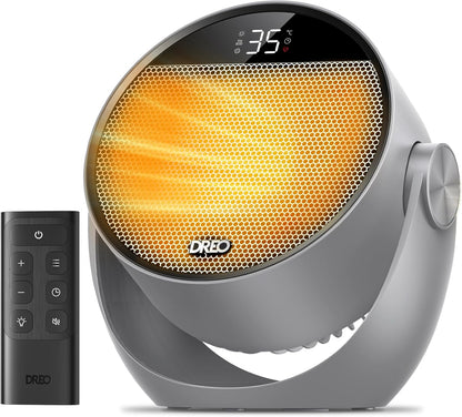 Dreo Heizlüfter Energiesparend Klein, Leiser 1500W Tragbar Heizlüfter mit Fernbedienung, Thermostat, 60° Neigbar, 8 Sicherheitsfunktionen, PTC-Keramik,12-Std-Timer, 3 Modus 3 Geschwindigkeit, Schwarz