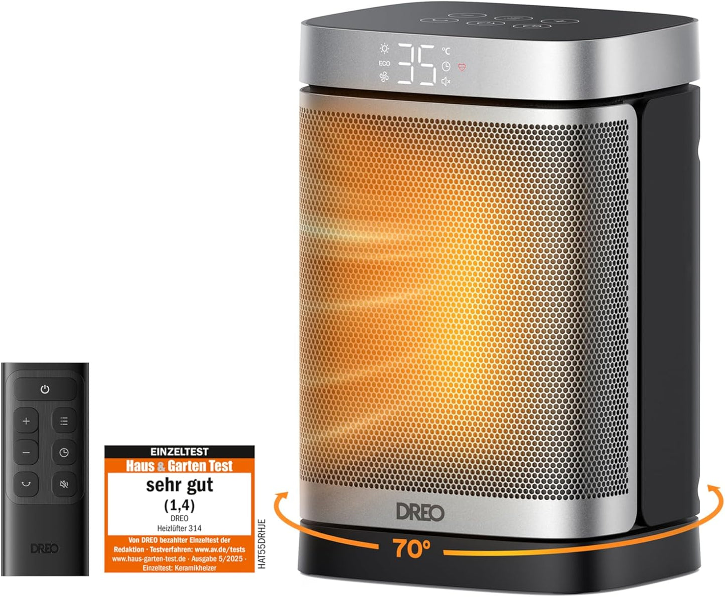 Dreo Heizlüfter Energiesparend Klein, 1500W Heizung Elektrisch mit Thermostat, 70° Oszillierend Elektroheizung, PTC Keramik Heizlüfter Leise, ECO-Modus, 12-Std-Timer, Überhitzungs- & Kippschutz