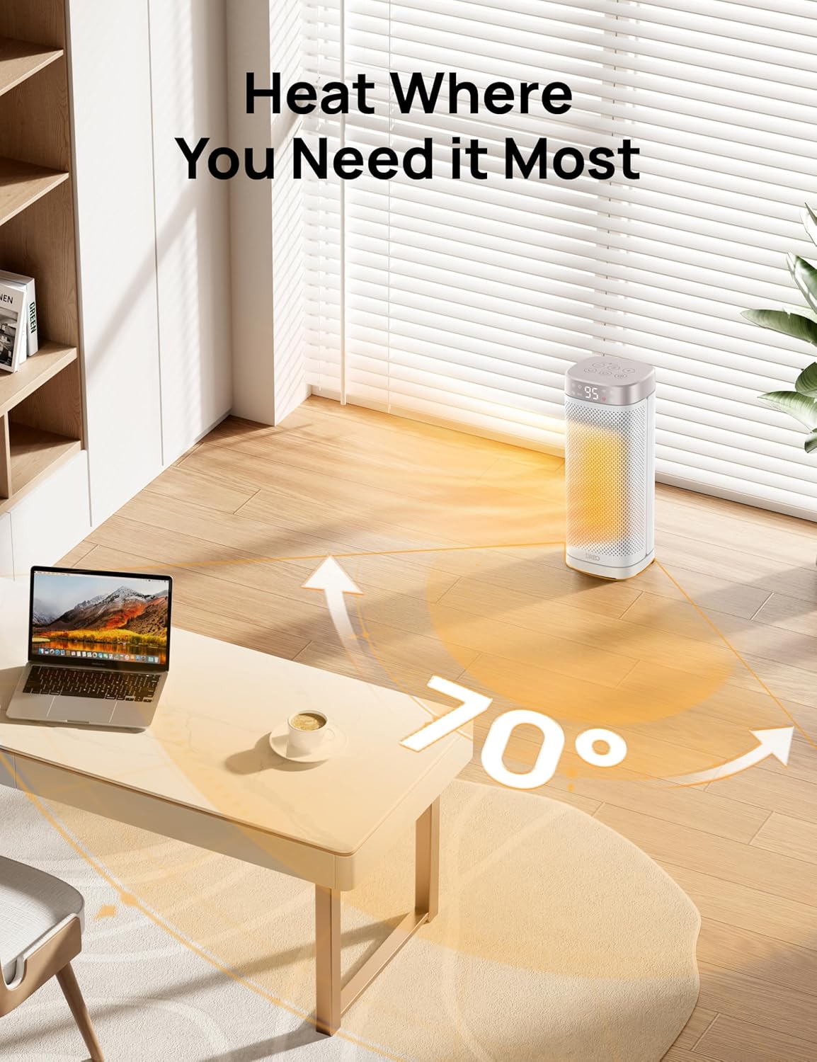 Dreo 16 Inch Electric Heater, Energy Efficient Space Heaters with Thermostat, 70° Oscillating Remote Control 3 Mode Tip-over & Overheat Protection, Silent Ceramic Fan Heater for Home