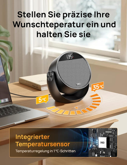 Dreo Heizlüfter Energiesparend Klein, Leiser 1500W Tragbar Heizlüfter mit Fernbedienung, Thermostat, 60° Neigbar, 8 Sicherheitsfunktionen, PTC-Keramik,12-Std-Timer, 3 Modus 3 Geschwindigkeit, Schwarz